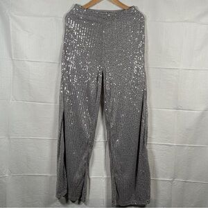 Shein Bae Women’s M Silver High Waist Sequin Wide Leg Pants